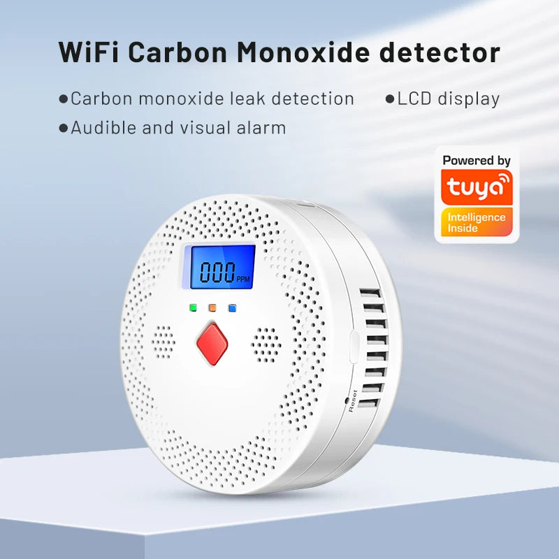 Tuya Wifi Smart Carbon Monoxide Detector Alarm, 85Db Sound Warning, LCD Digital Display, Indoor Real-Time CO Monitor for home, office and factory