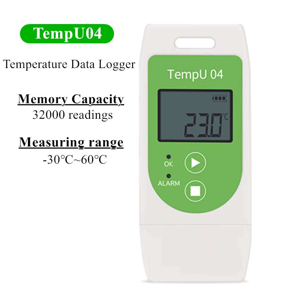 USB Temperature and Relative-Humidity Data Logger with large 32000 points recording capacity, PDF ALCOA+ compliant reports, adjustable start-time/date and logging-intervals, reusable 