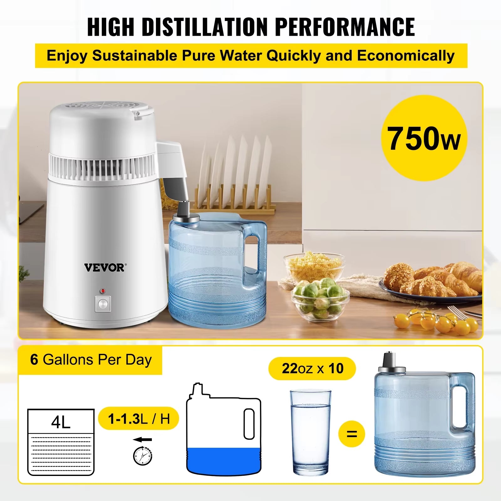 4L Water Distiller Purifier Filter for Drinking Bottle Softener 304 Stainless Steel Home Appliance for Office Use