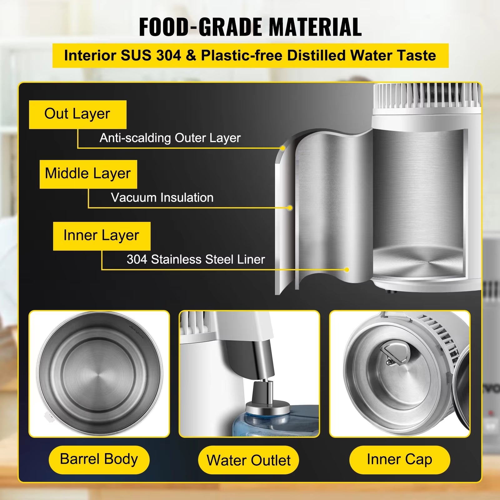 4L Water Distiller Purifier Filter for Drinking Bottle Softener 304 Stainless Steel Home Appliance for Office Use