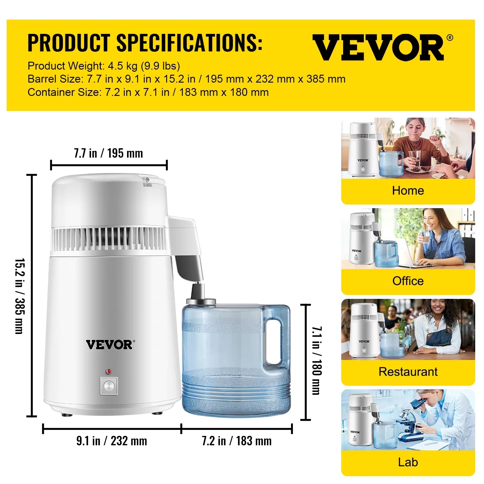 4L Water Distiller Purifier Filter for Drinking Bottle Softener 304 Stainless Steel Home Appliance for Office Use