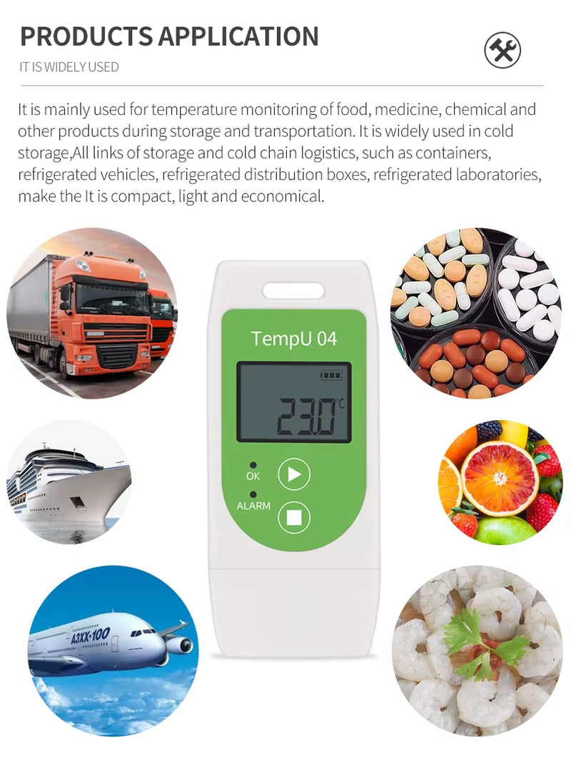 USB Temperature and Relative-Humidity Data Logger with large 32000 points recording capacity, PDF ALCOA+ compliant reports, adjustable start-time/date and logging-intervals, reusable 