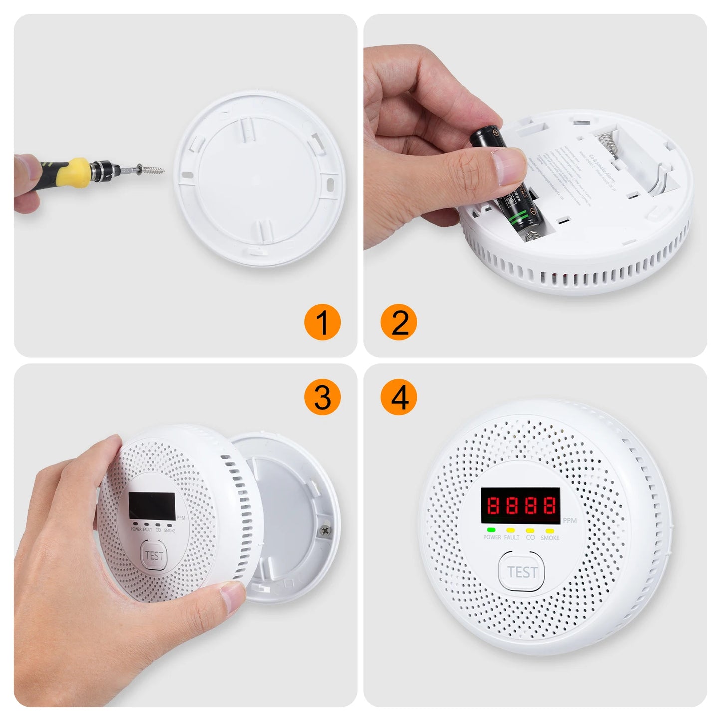 2 in 1 Smoke Carbon Monoxide Alarm Detector Dual Sensor with LCD Display Screen for Homes and Offices