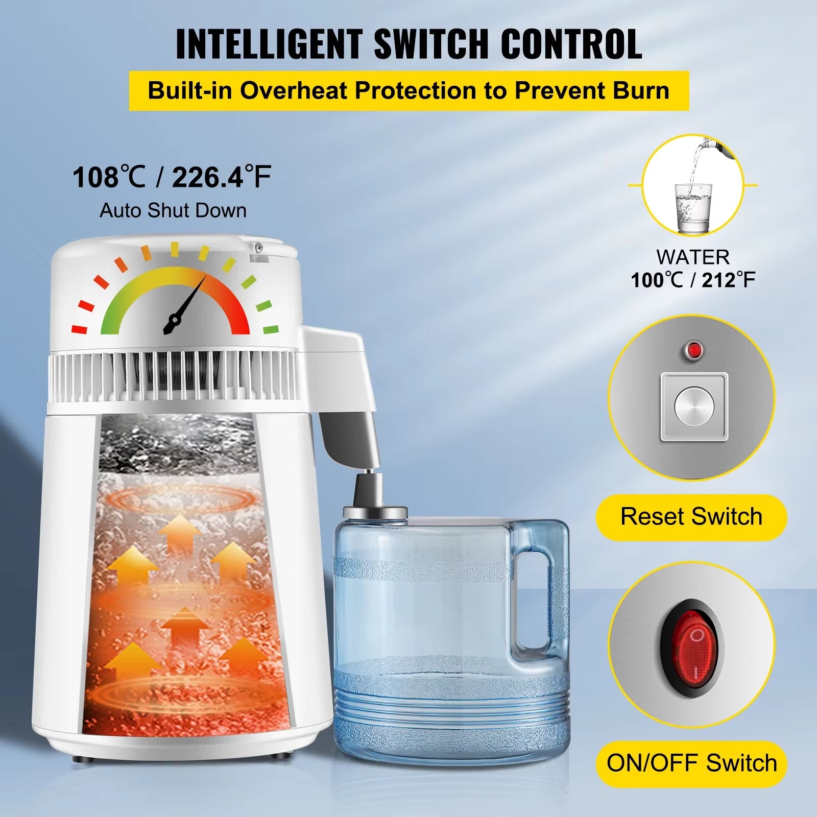 4L Water Distiller Purifier Filter for Drinking Bottle Softener 304 Stainless Steel Home Appliance for Office Use