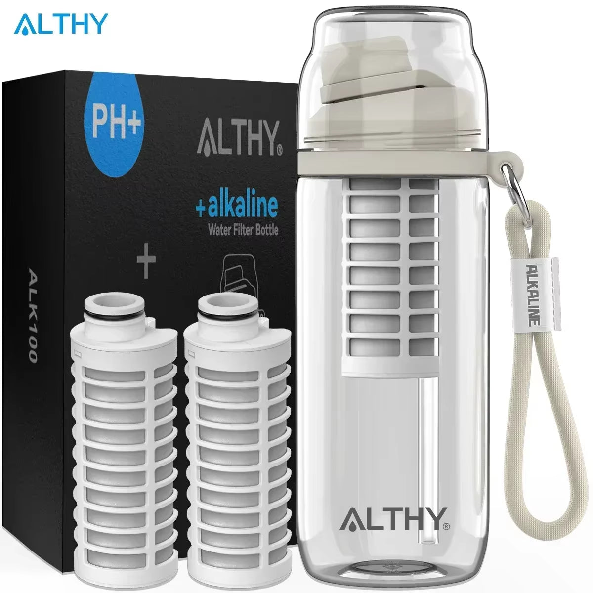 Alkaline Water Filter Bottle，Up to PH 9.5，Added Minerals & Electrolytes，Composite Alkalize & Filtration System，Bpa Free