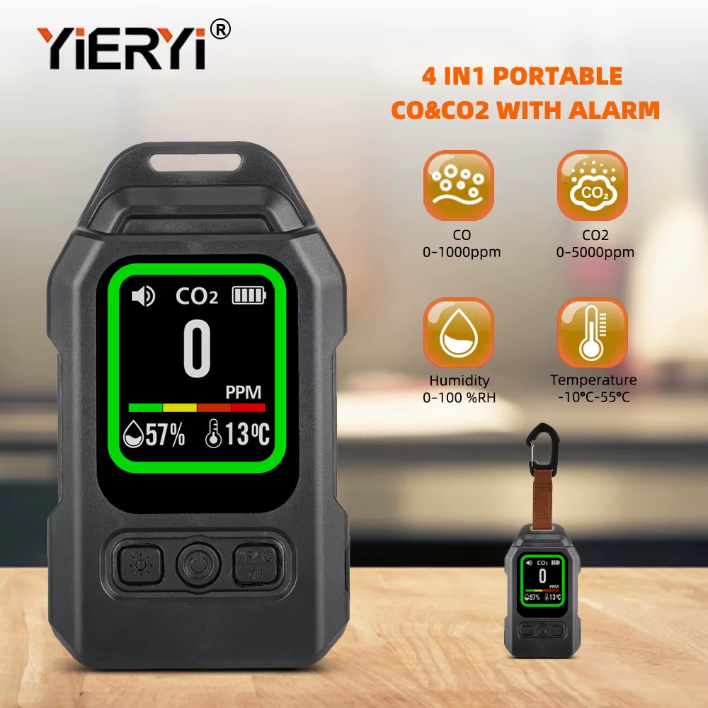 3 in 1 Carbon Monoxide CO, Temperature and Relative-Humidity Detector with LCD Display for Indoors (home, office, & factory) and Outdoors (car, RV, camping, & hiking)